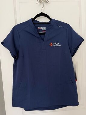 Grey's Anatomy Navy Blue Women's V‑Neck Scrub Top with HCA Logo